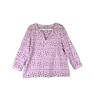 Chico’s Cotton Eyelet Blouse Women’s Size 3 |XL Pullover V-Neck Embroidered Boho